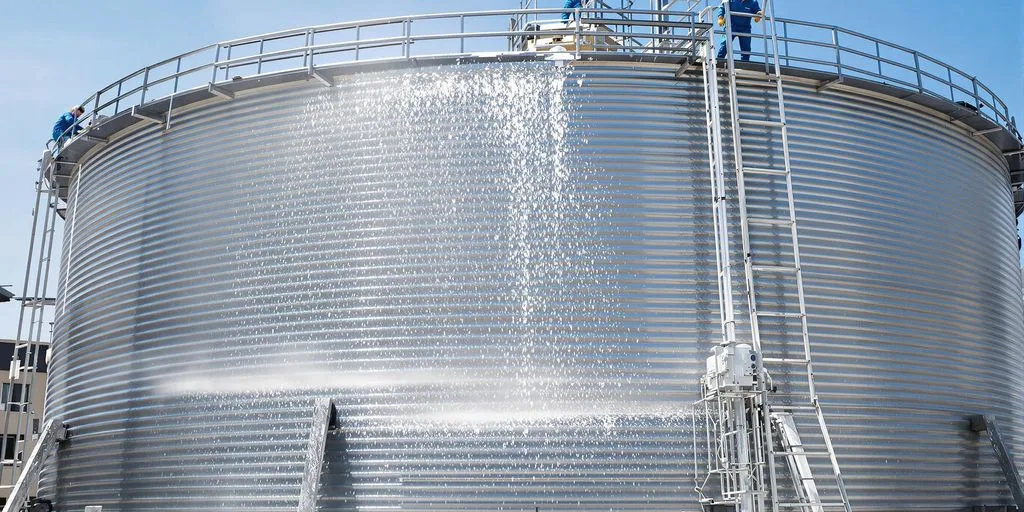 صورة فوتوغرافية لخزانات مائية نظيفة مع فريق فني محترف فعال